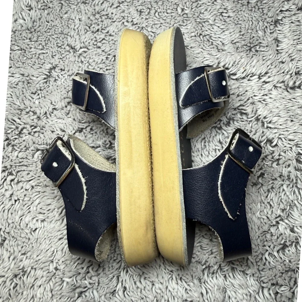 Sun-San Sea‎ Wees Navy Blue Leather Baby Toddler Sandals Size 3 Hoy Shoe Co